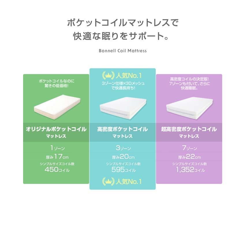 シングルベッド ベット マットレス付き ローベッド シングル コンセント ヘッドボード 【MORNING】 すのこ 超高密度ハイグレードポケットコイルマットレス付き