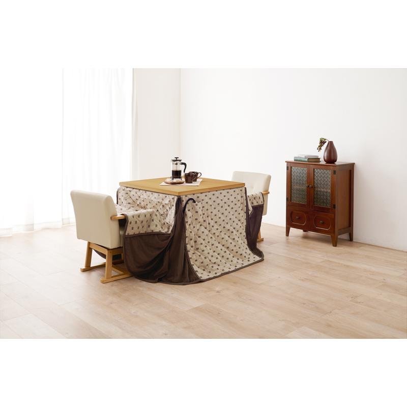 ダイニングこたつテーブル うす掛布団付き2点セット コタツ 高さ調整 おしゃれ ナチュラルモダン 600Wハロゲンヒーター 80x80cmの画像