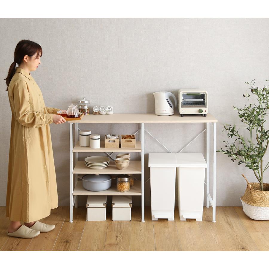 キッチンラック　スタンディングデスク　カスタマイズ　スチールラック　北欧テーブル キッチン カウンター テーブル 可動棚 収納 スタンディングデスク 白