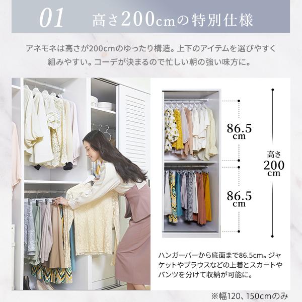 ワードローブ 洋服掛け クローゼット ハンガーラック おしゃれ ナチュラルモダン 通気性の良いルーバー引き戸 押し入れ 衣類収納 幅120cmの画像