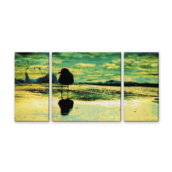 アート アートパネル 写真 3枚セット 大型 100×50cm 壁掛け キャンバス 3分割 インテリア 風景 海 砂浜 鳥 動物 カモメ