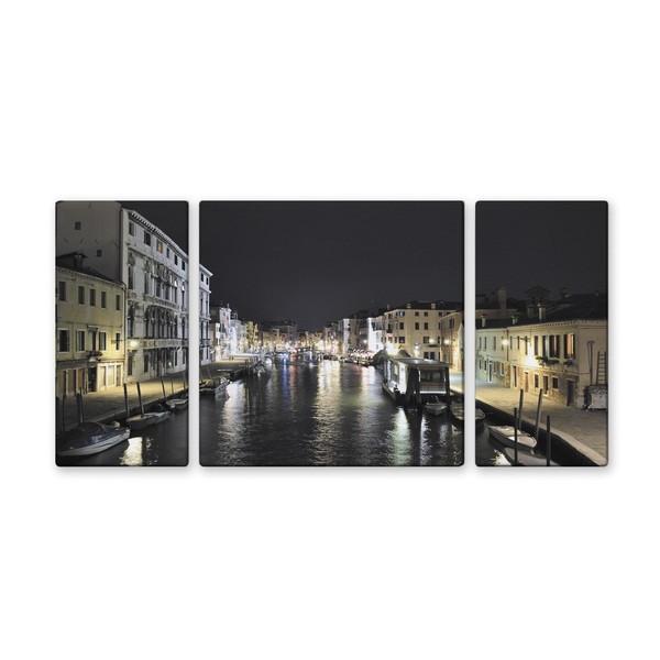 アート アートパネル 写真 3枚セット 大型 100×50cm 壁掛け キャンバス インテリア 風景 イタリア ヴェニス ベネツィア 夜景