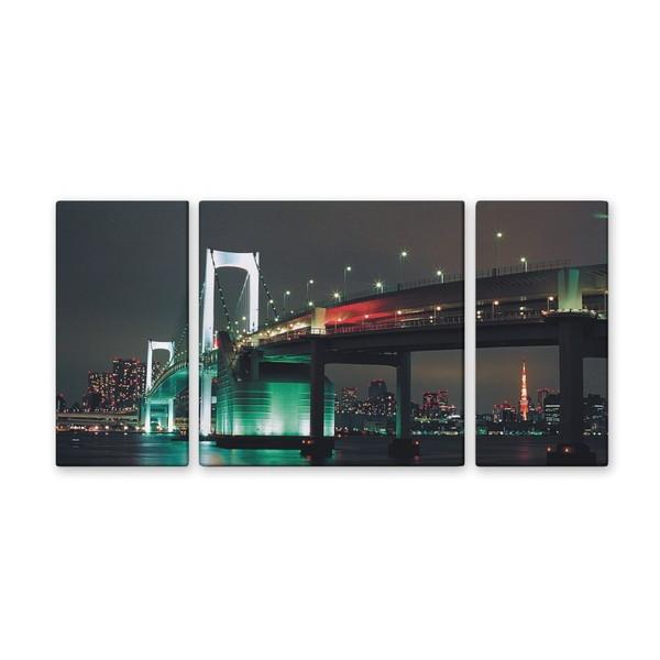 アート アートパネル 写真 3枚セット 大型 100×50cm 壁掛け キャンバス インテリア 風景 レインボーブリッジ 東京 夜景