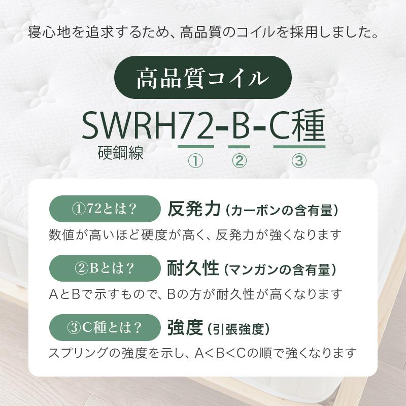 マットレス セミダブルサイズ ピロートップ付き ポケットコイル 極厚 防ダニ 抗菌 防臭 調温 竹繊維 竹炭_14