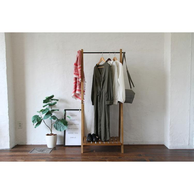 ICHIBA（市場） ハンガーラック 木製 棚付き 幅71cm 天然木 スチール