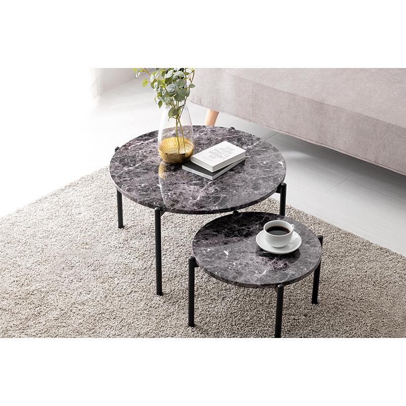 HAGiHARA（萩原） ローテーブル おしゃれ 大理石調 円形 丸 かわいい