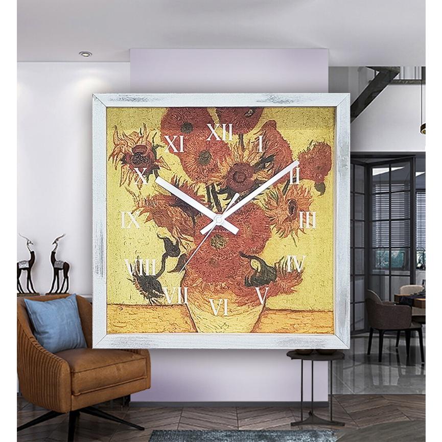 壁掛け時計 アートパネル おしゃれ 世界の名画 ゴッホ ひまわり