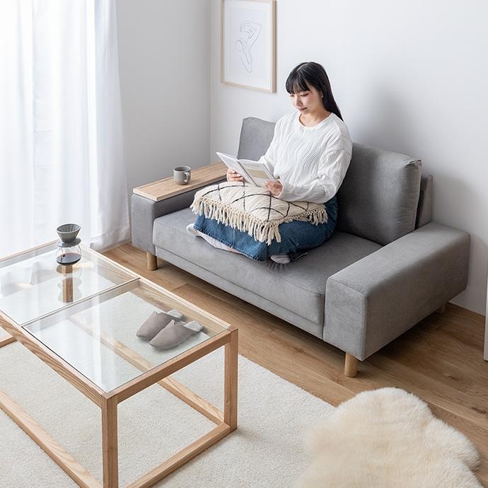 ソファー 2人掛け 北欧モダン おしゃれ レトロ ロータイプ 肘掛け サイドテーブル ファブリック 撥水 シンプル 二人掛け_18
