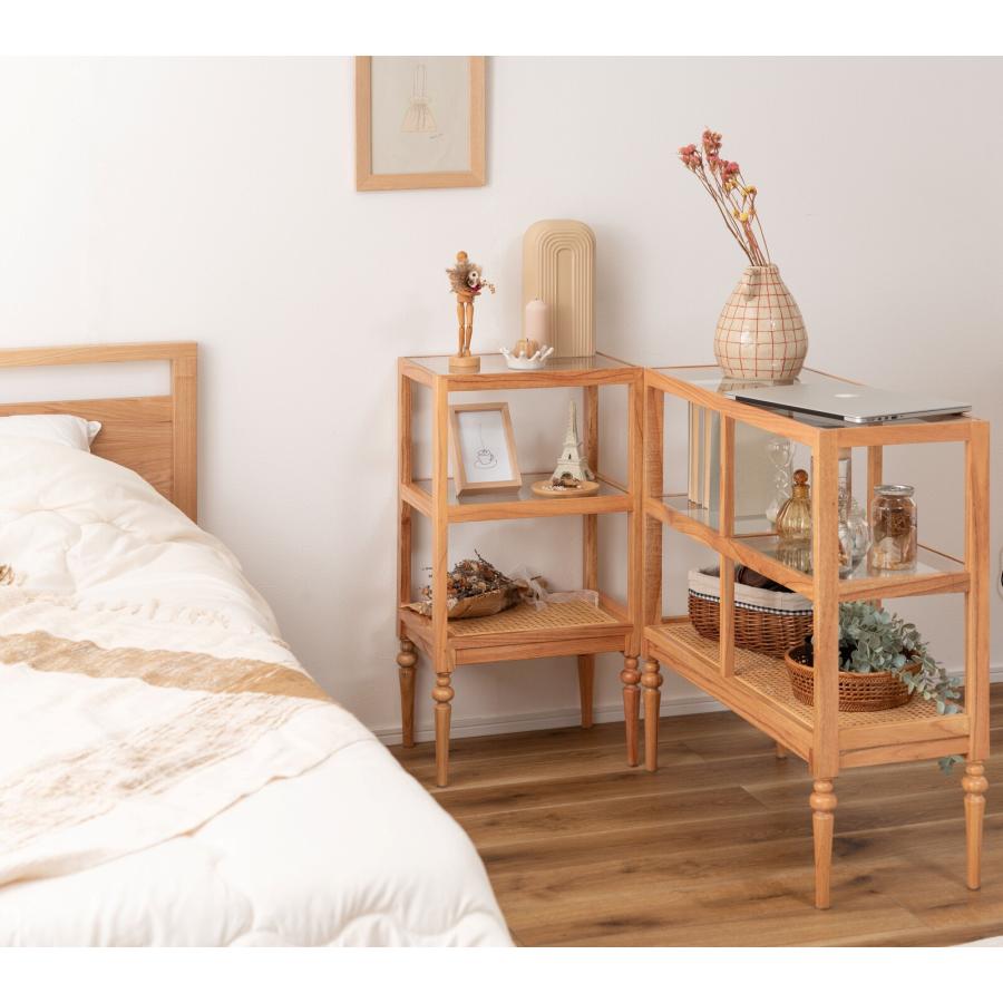 棚 シェルフ ラック ガラス ラタン おしゃれ レトロ アンティーク