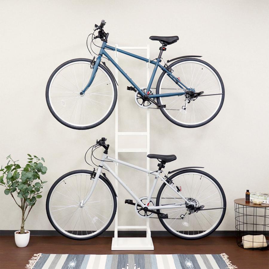 自転車ラック スタンド おしゃれ 室内保管 高さ調節 2台 耐震 安定感 転倒防止 デザイン性 アーバンモダン ホワイト_2