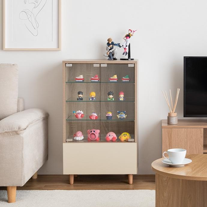 ラック 棚 白 かわいい ガラス扉 おしゃれ ナチュラルモダン 扉付き