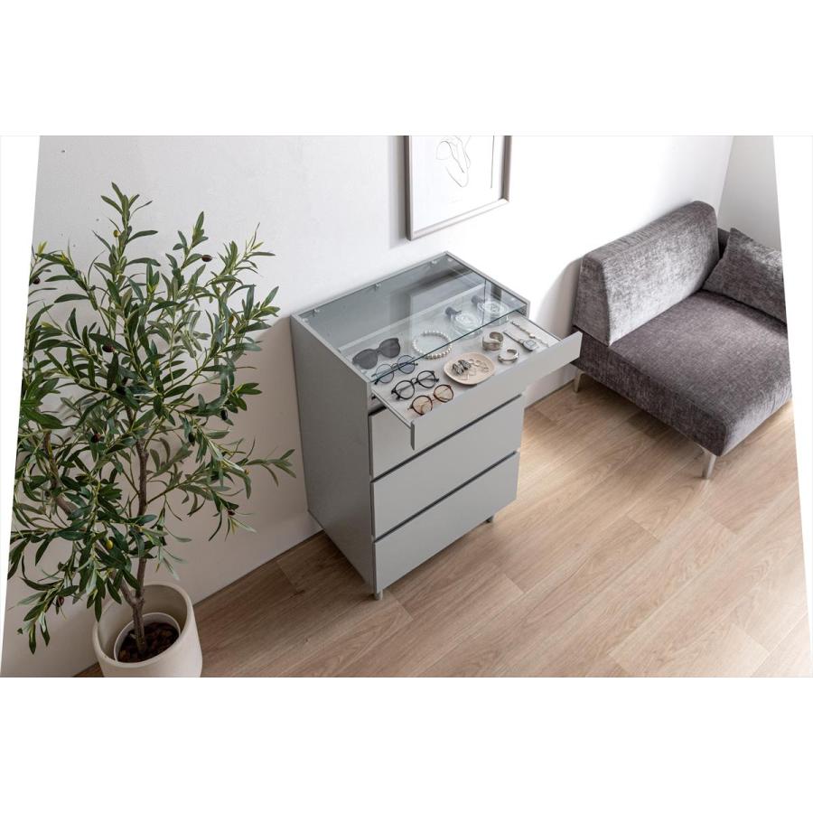 Amazon｜ぼん家具 チェスト 5段 木製 幅80cm ガラス天板 アクセサリー