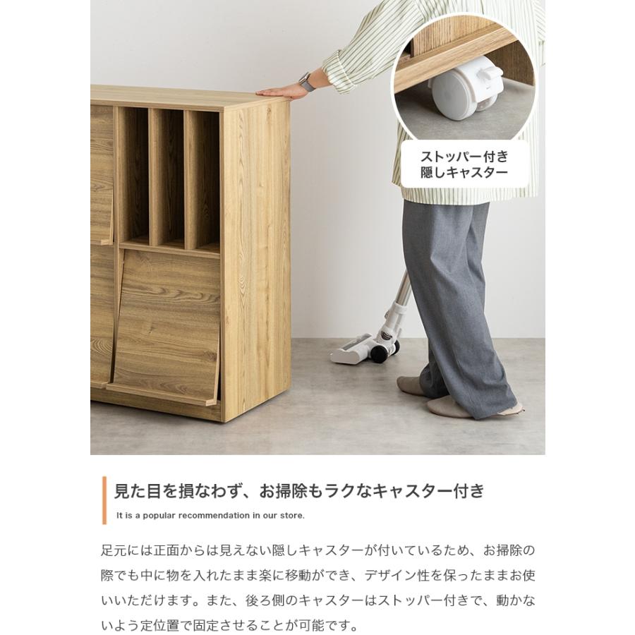 オーク調 フラップ扉付き 6マス収納棚／キャスター付き（完成品） オーク調 フラップ扉付き 6マス収納棚／キャスター付き（完成品