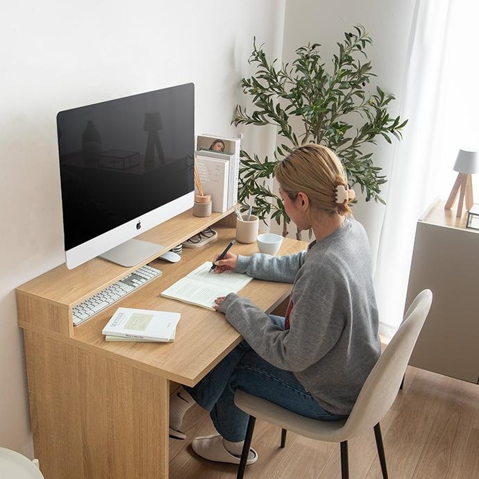 パソコンデスク 幅100cm モニター台一体型 PCデスク ワークデスク 木目