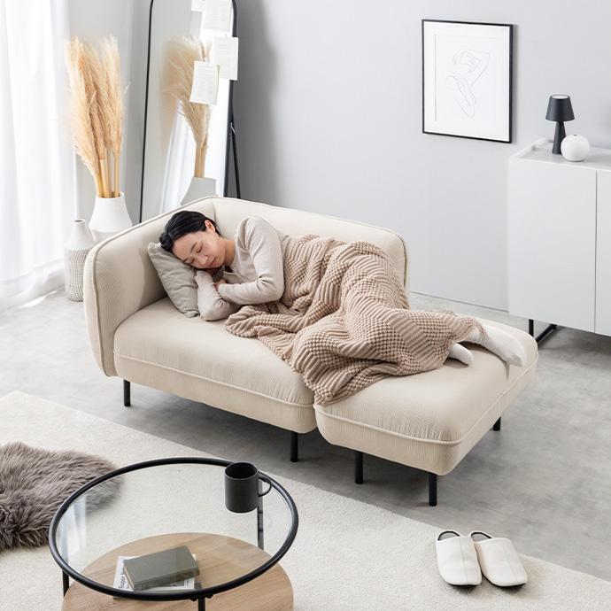 コーデュロイソファ オットマン付き 2人掛け Sofa コーデュロイソファ インテリア カウチソファ 2人掛け オットマン