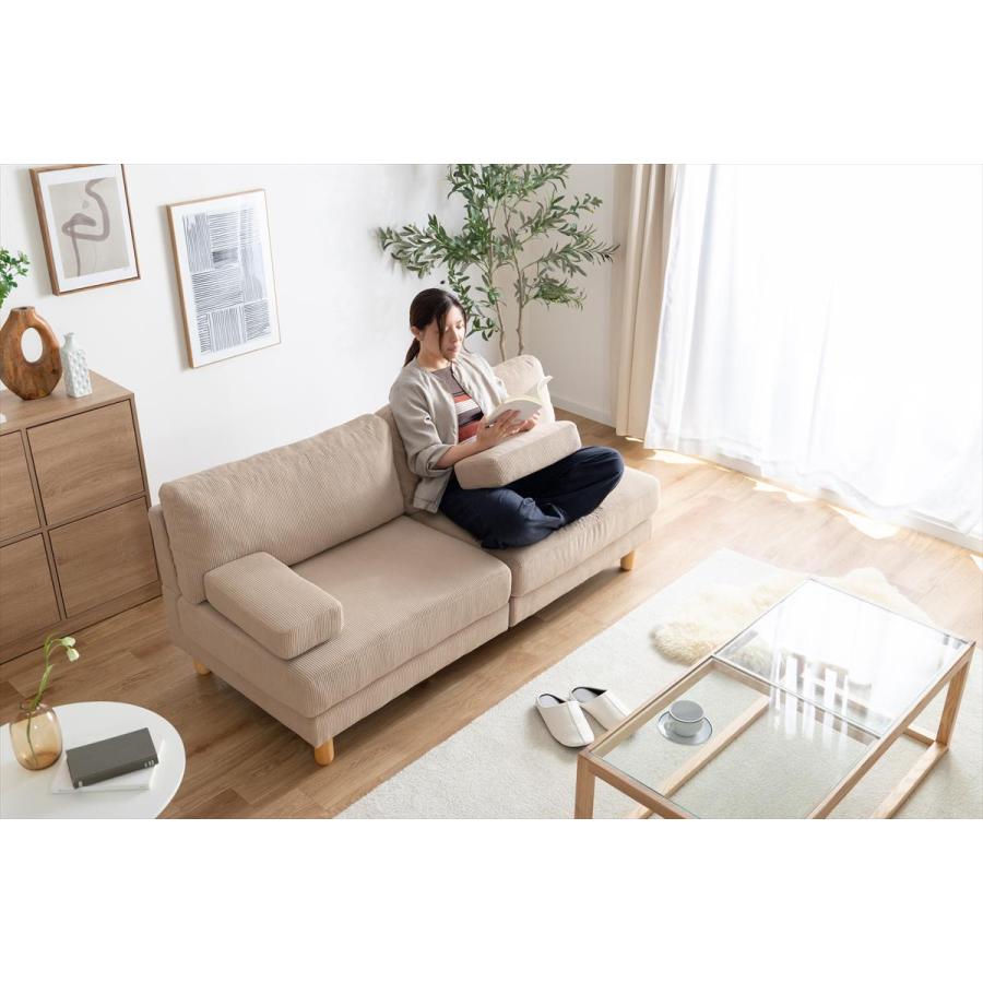 ソファ 2.5人掛け 幅160cm コーデュロイ ローソファ 分割式 クッション 