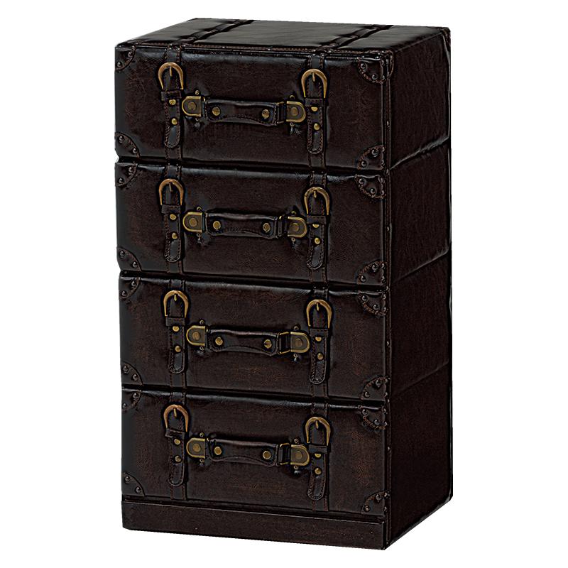 訳あり品！【108】アンティークビンテージ調レザートランクチェスト四段タンス収納 訳あり品！【108】アンティークビンテージ調レザートランク