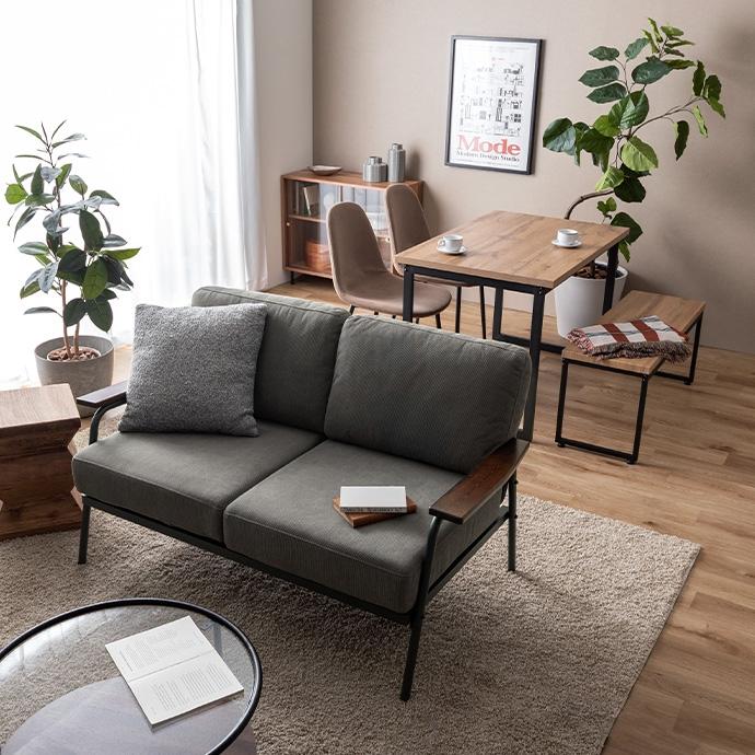 ソファー 2人掛け レトロ インダストリアル おしゃれ コーデュロイ 二