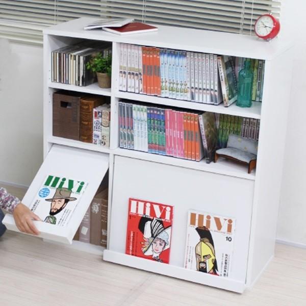オープンシェルフ ラック 本棚 シンプル カラーボックス マガジンラック付きフラップ扉付きキャビネット おしゃれ 幅91x奥行33 3x高90 5cm ホワイト 白 Sd 楽装屋 通販 Yahoo ショッピング