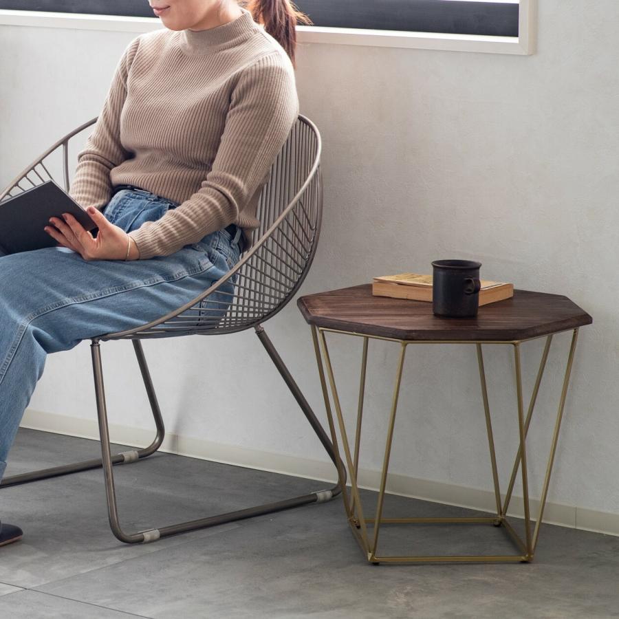 テーブル サイドテーブル 八角形 アイアンフレームxマンゴー無垢材 完成品