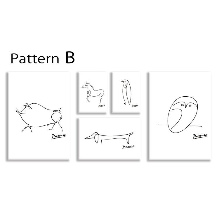 アート アートパネル パブロ・ピカソ 動物 ドローイング キャンバス 壁掛け 絵画 北欧 モダン おしゃれ patternB 5枚セット