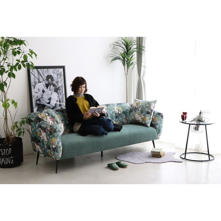 昭和レトロ 花柄 2人掛け ソファ 布製 花柄 2掛けソファー 【9651156】