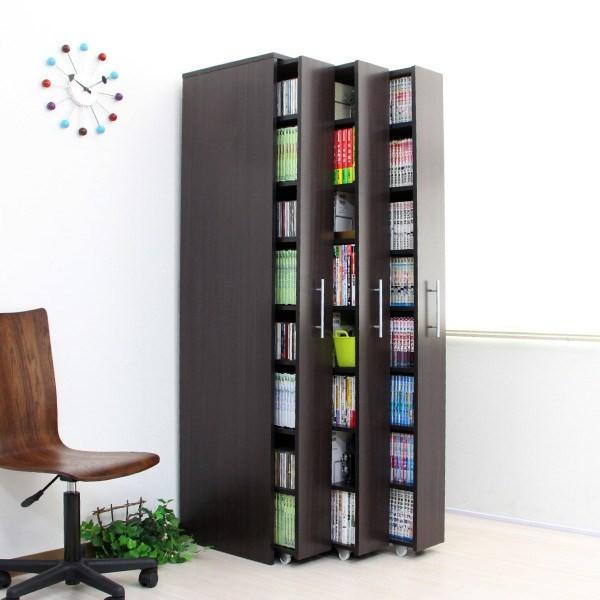 期間限定送料無料 棚 本棚 シンプル 省スペース コンパクト 3連 スリムラック 薄型 スライド コミック収納 マンガ収納 キャスター付 ダークブラウン 超激安 Kuljic Com