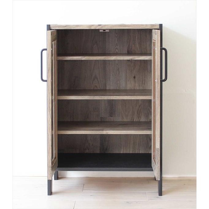 白井産業 ラック 棚 扉付き ガラス キャビネット 古材 ヴィンテージ