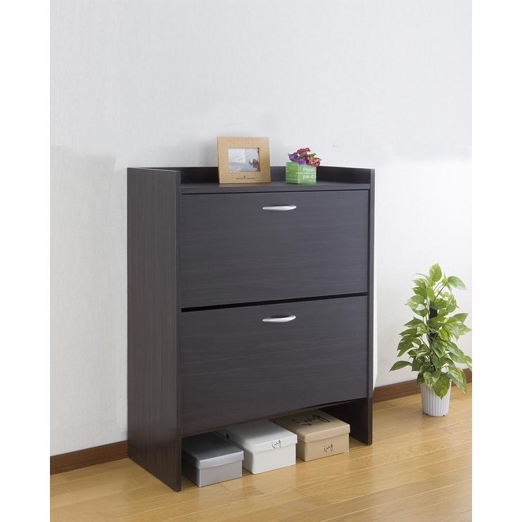 サン・ハーベスト 省スペースシューズラック2段　ダークブラウンシューズボックス サン・ハーベスト 下駄箱 幅75cm 2段 スリム 省スペース シューズ