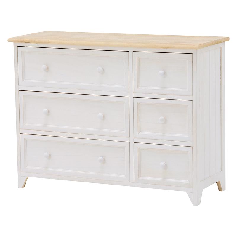 フレンチカントリー ホワイト木製チェスト 6引き出し 5段 ツートン HAGiHARA チェスト タンス フレンチカントリー レトロ