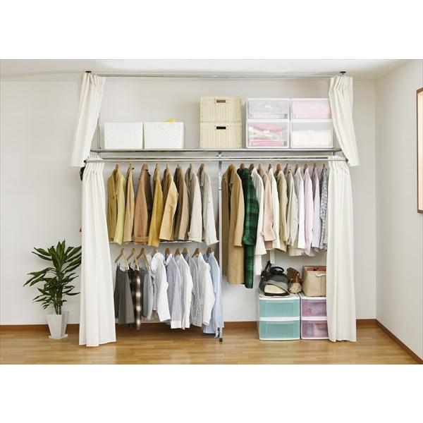 クローゼット ハンガーラック 服収納 衣類収納 天井突っ張り 伸縮 ワードローブ フロントハンガー付 高さ185 245cm 幅137 230cm アイボリー 白 Shitem 楽装屋 通販 Yahoo ショッピング