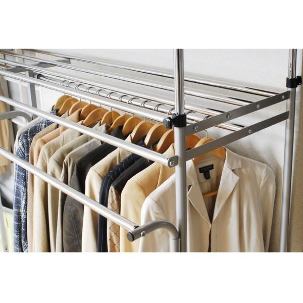 ワードローブ 突っ張り 伸縮 ハンガーラック 棚 カーテン付 クローゼット 衣類収納 洋服掛け つっぱり サイズ調整 幅260-340cm 高さ185-243cmの画像