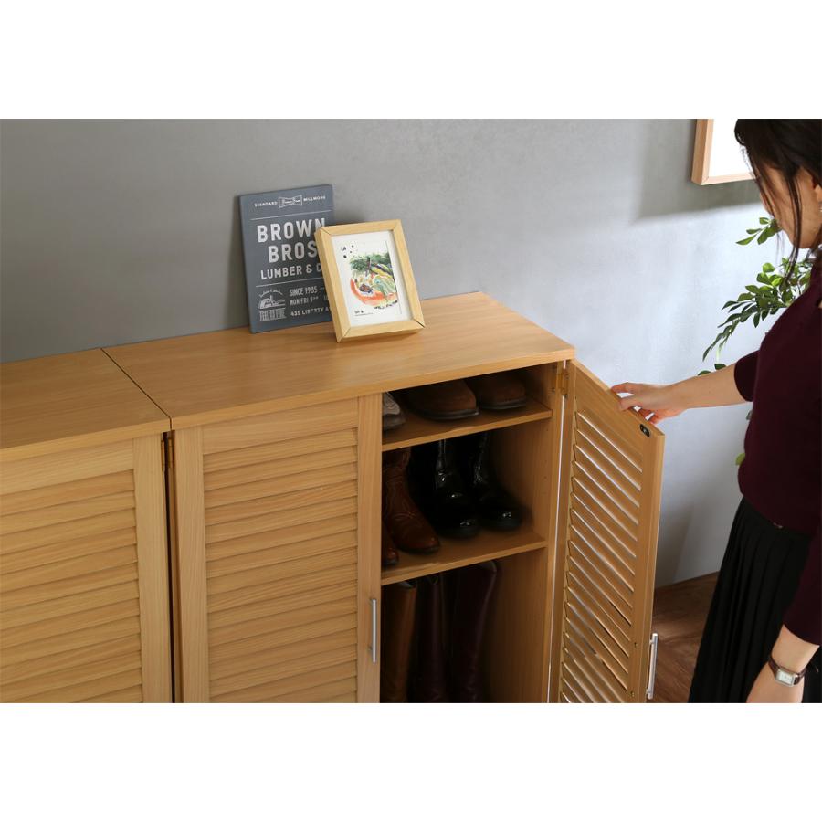 シューズラック 下駄箱 靴箱 おしゃれ 玄関収納 ナチュラルモダン キャビネット 通気性 ルーバー扉 木製 薄型 幅75cmの画像