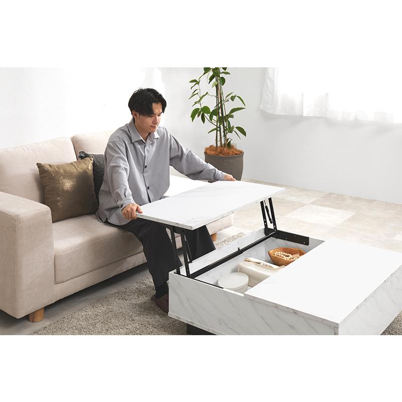 ローテーブル リフトアップ 正方形 90cm 収納付き センターテーブル
