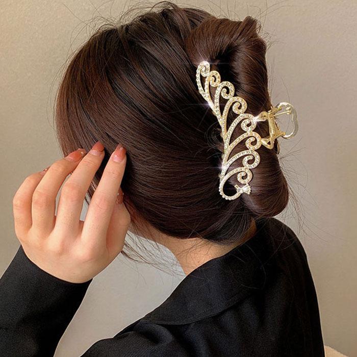 白鳥ヘアクリップ キラキラ ゴージャス セレブ バンスクリップ 可愛い