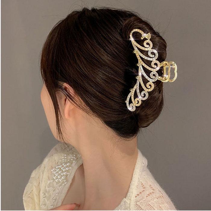 白鳥ヘアクリップ キラキラ ゴージャス セレブ バンスクリップ 可愛い