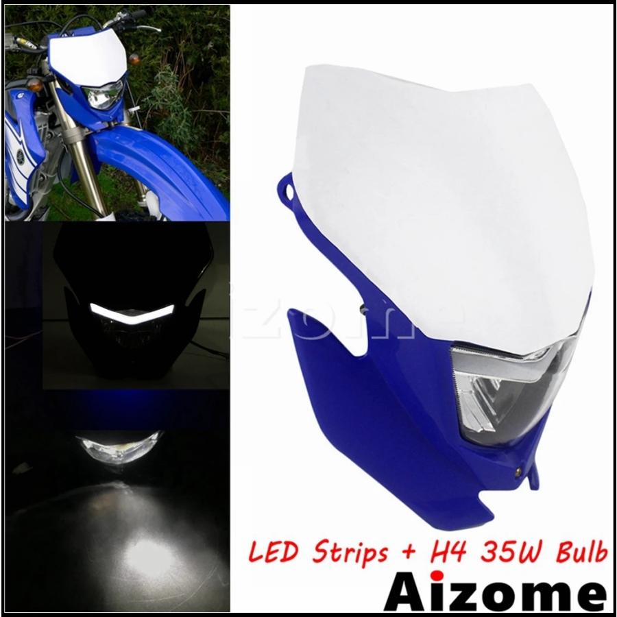 【並行輸入品】 ホワイト ブルー WR LED スポーツ モトクロス ヘッド ライト ランプ フェアリング ホンダ スズキ カワサキ ヤマハ WR 250 450 CRF 125 85 KXF_17