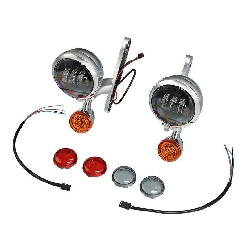 【並行輸入品】 バイク ウィンカー LED スポットライト フォグ ライト ハウジング ブラケット ハーレー エレクトラ ストリートグライド FLHX ロードキング 97-の画像