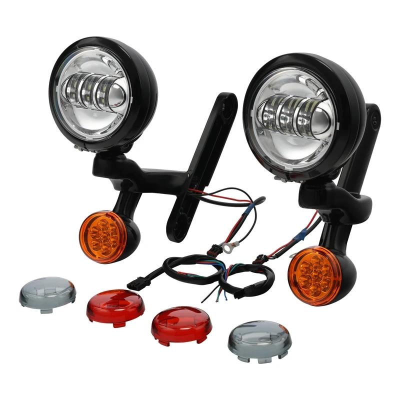 【並行輸入品】 バイク ウィンカー LED スポットライト フォグ ライト ハウジング ブラケット ハーレー エレクトラ ストリートグライド FLHX ロードキング 97-の画像