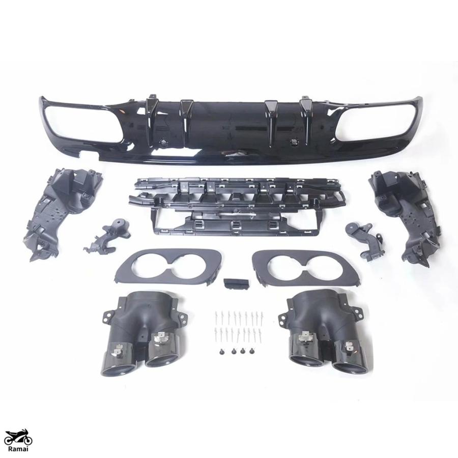 【並行輸入品】 ベンツ C クラス W205 AMG バンパー 2015年-2020年 スポーツ 4 ドア セダン C43 ブラック リア デュフューザー リップ+マフラー エキゾーストの画像
