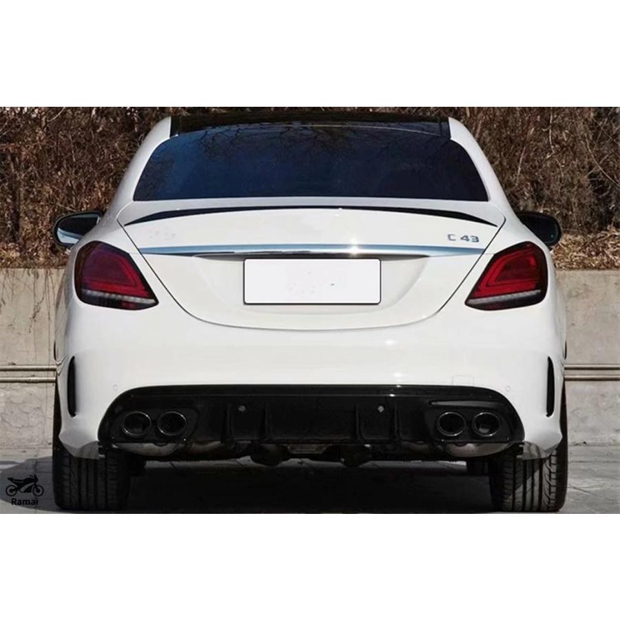 【並行輸入品】 ベンツ C クラス W205 AMG バンパー 2015年-2020年 スポーツ 4 ドア セダン C43 ブラック リア デュフューザー リップ+マフラー エキゾーストの画像