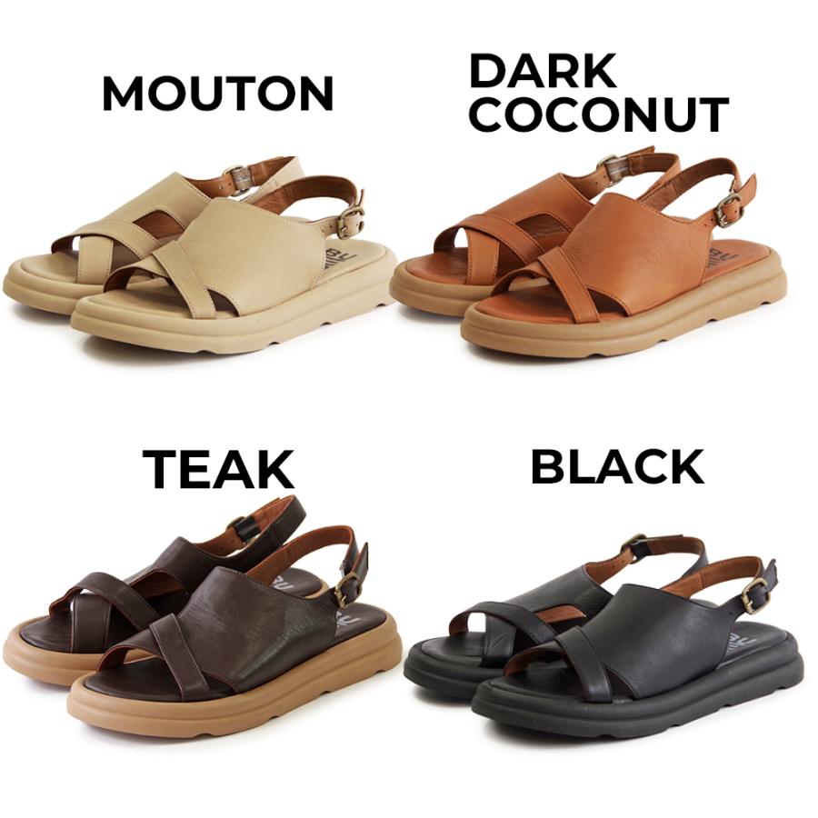 【BUENO SHOES ブエノシューズ】 クロスデザインサンダル 【A2605】厚底 バックストラップ フラット 本革 ブラックの画像