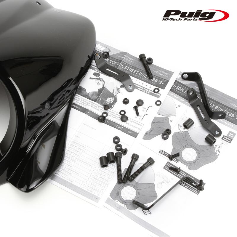 Puig 21332F SEMIFARINGS MIRAGE TOURING Gloss Black [DARK SMOKE] Harley Davidson SOFTAIL STREET BOB FXBB (21-23) プーチ セミフェアリング_2