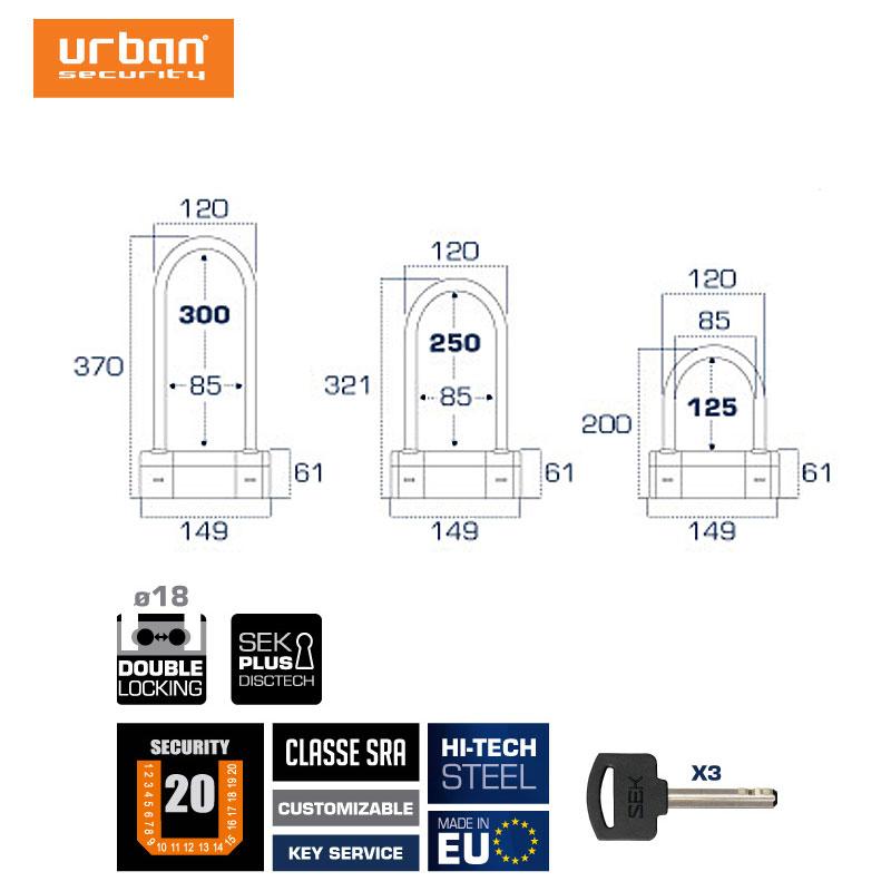 URBAN UR85300Y アーバン 特殊焼入れ鋼 18φシャックル U字ロック_5