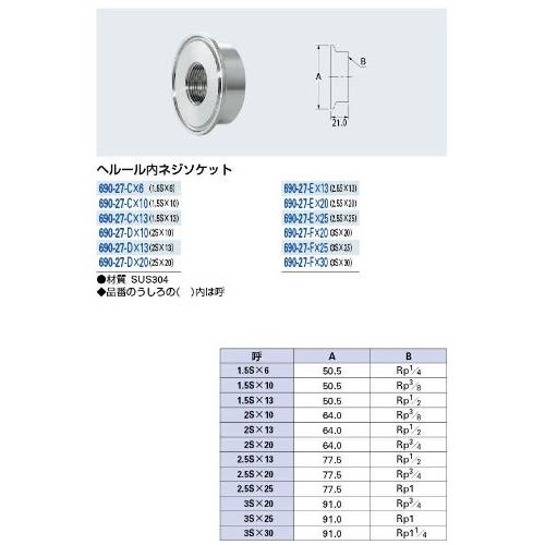 カクダイ　ヘルール内ネジソケット　2S×20　690-27-D×20