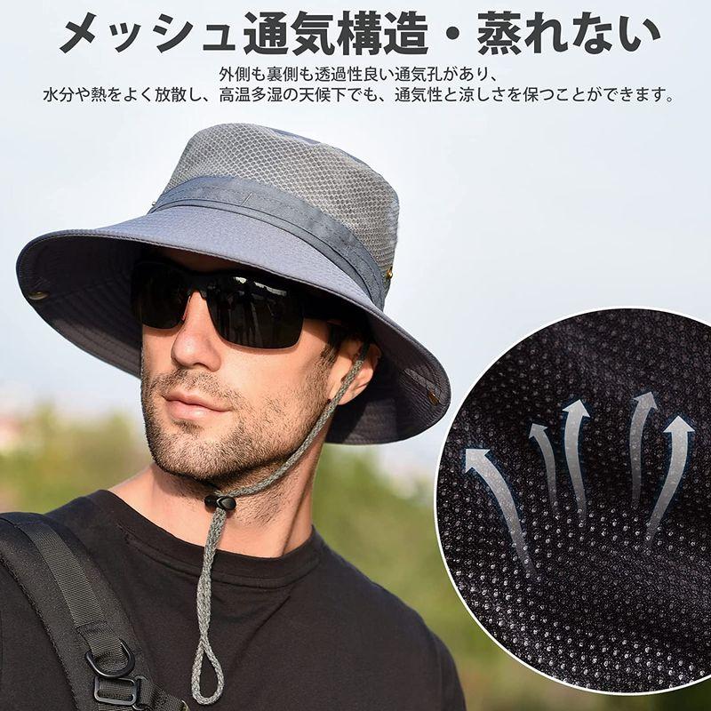 サファリハット メンズメッシュ通気構造 折り畳み UVカット帽子 日焼け 速乾性 軽量 防風 つば広 ひも付き 釣り 登山 ハイキング ゴル サイクルウェア、ヘルメット <新品>サファリハット メッシュ通気構造 男女兼用 い57