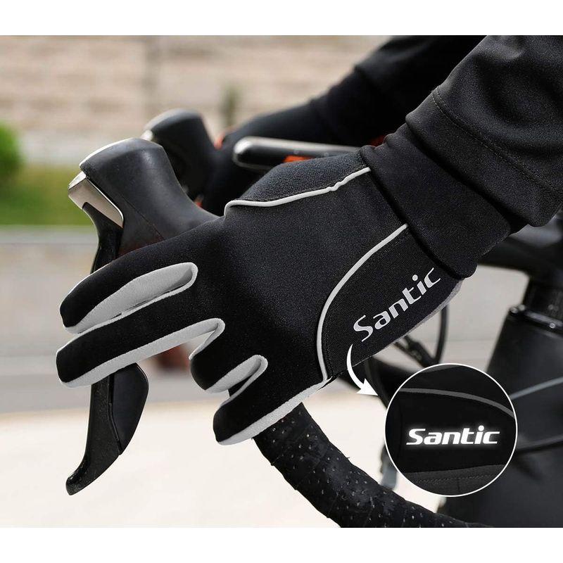 サンティック 自転車グローブ サイクルグローブ 冬 バイク スポーツグローブ 防寒 防風 スマホ手袋 メンズ レディース(グレー XL)