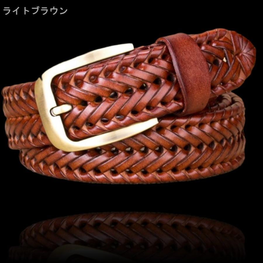 ブラウンレザー編み込みベルト 約110cm