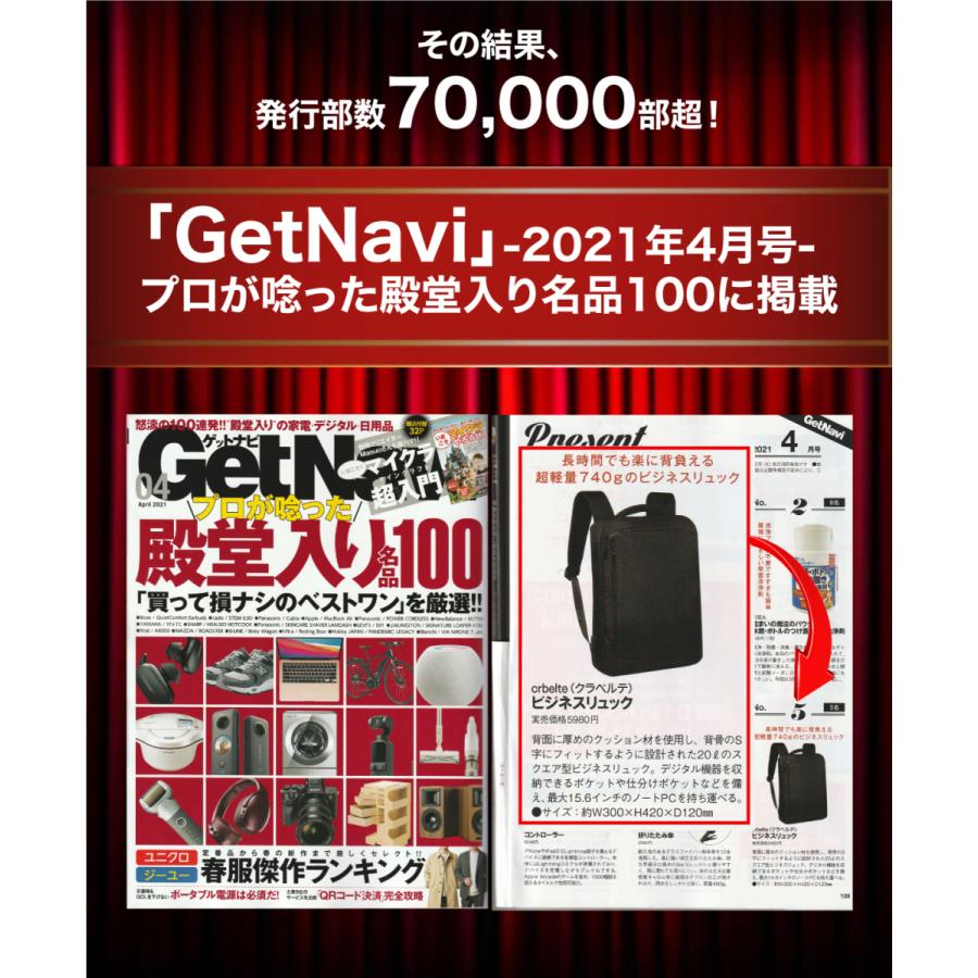 圧倒的な軽さ0.74kg 雑誌GetNavi掲載 ビジネスリュック メンズ 薄型 防水 3WAY usb リュックサック PC パソコン バッグ｜ran2ran｜05