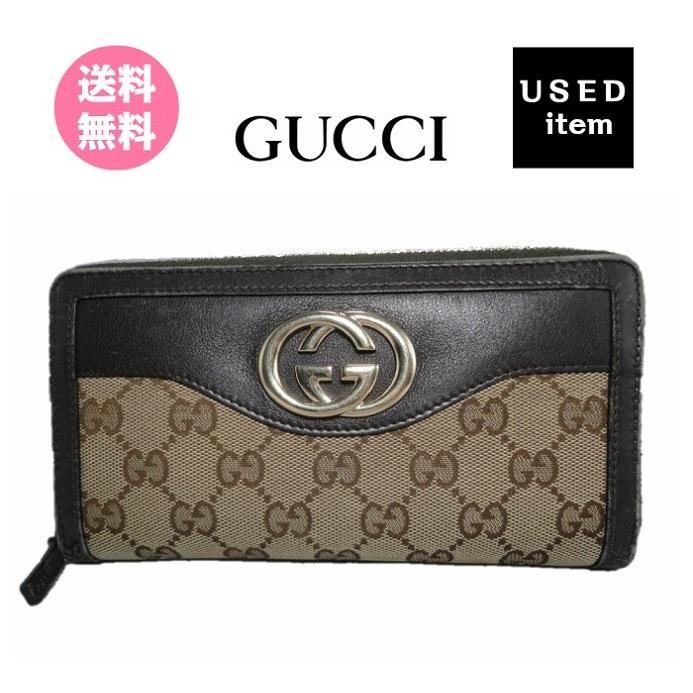 GUCCI 長財布 ラウンドファスナー GG柄 キャンバス ブラウン